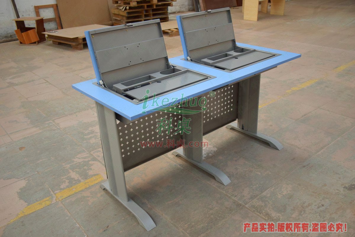 科桌家具,翻轉(zhuǎn)電腦桌,雙人金屬腳架手動箱體翻轉(zhuǎn)電腦桌 科桌家具,翻轉(zhuǎn)電腦桌,雙人金屬腳架手動箱體翻轉(zhuǎn)電腦桌